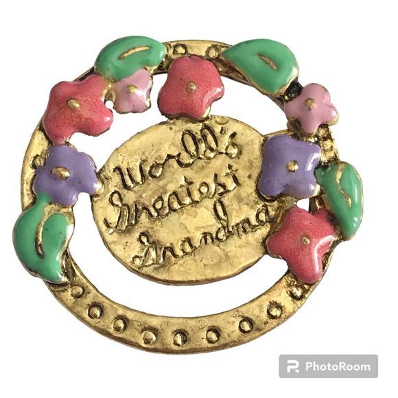 Vintage Grandmother Flower Circle Brooch Pin Gold Tone Grandma Mothers Day Gift - Picture 8 of 9